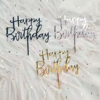 Dekor për tortë “Happy Birthday” me shkrim gold