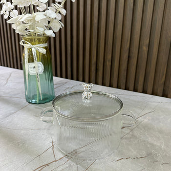 Tenxhere qelqi me kapak transparent dhe dorezë dekorative me “Arush”