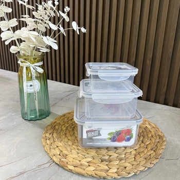 Set tasash plastike për ushqim me kapak hermetik (3 copë)