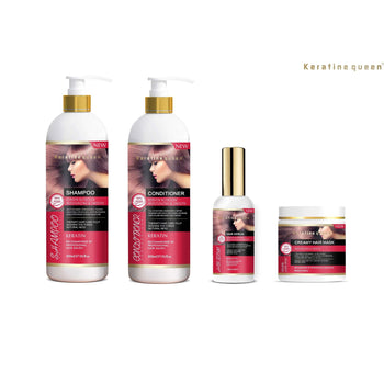 Set për flokë me keratinë Keratin queen (shampo, conditioner, serum, maskë)