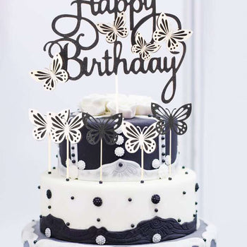 Dekor për  tortën “Happy Birthday” me flutura (cake topper)