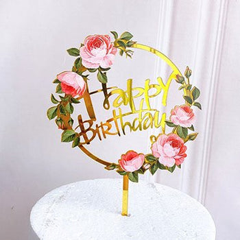 Dekor për tortën gold dhe lule (cake topper)